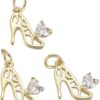 KitBeads 20pcs Cubic Zirconia High Heel Heart Charms - 18K R...