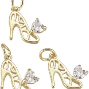 KitBeads 20pcs Cubic Zirconia High Heel Heart Charms - 18K R...