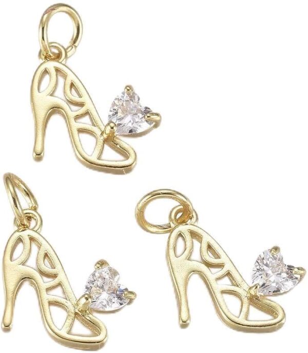 KitBeads 20pcs Cubic Zirconia High Heel Heart Charms - 18K R...