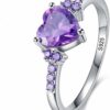 925 sterling silver Purple Zircon heart ring Wedding ring En...