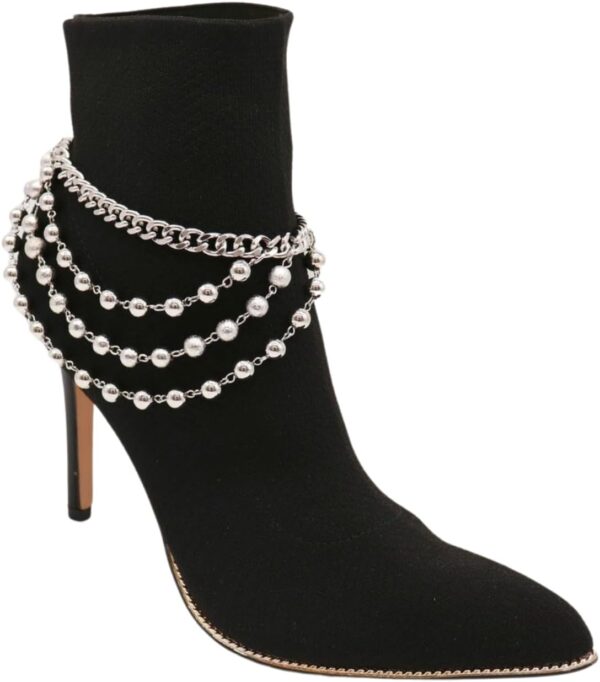 Women Western Boot Bling Bracelet Silver Metal Chain Shoe An...