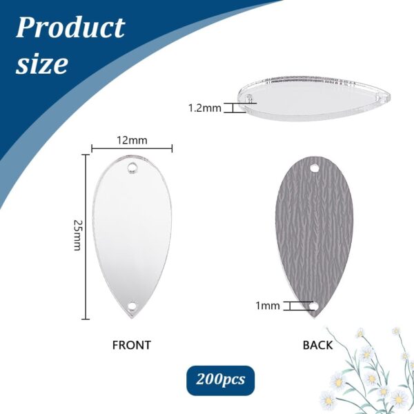 PH PandaHall 200pcs Teardrop Sew on Mirrors Pieces Silver Ac...