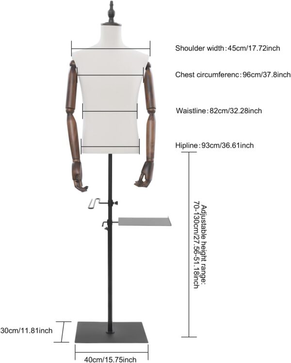 Male Mannequin Torso Body, with Flexible Solid Wood Arm, 27....