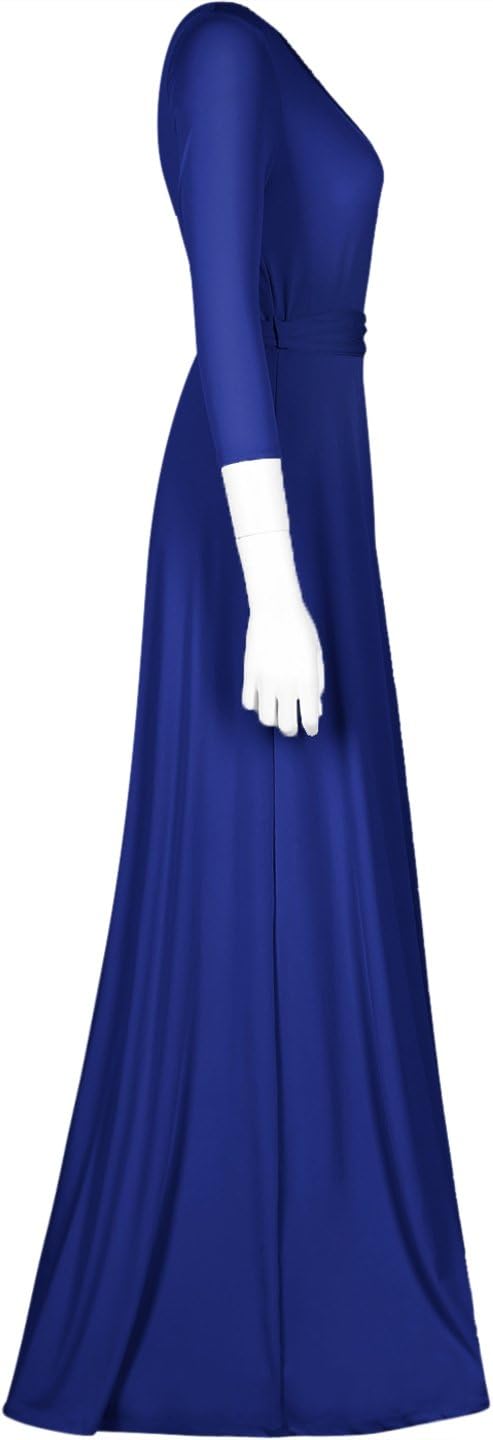 Women's 3/4 Sleeve Deep V-Neck Maxi Faux Wrap Solid Plus Siz...