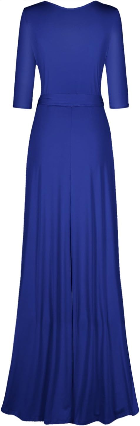 Women's 3/4 Sleeve Deep V-Neck Maxi Faux Wrap Solid Plus Siz...
