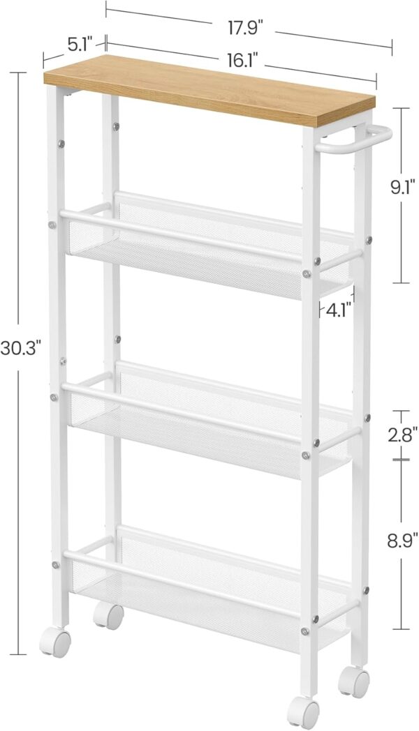 VASAGLE Slim Rolling Cart, 4-Tier Storage Cart, Narrow Cart ...