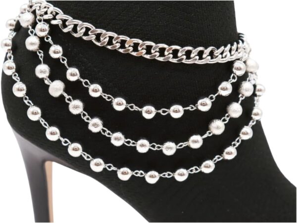 Women Western Boot Bling Bracelet Silver Metal Chain Shoe An...