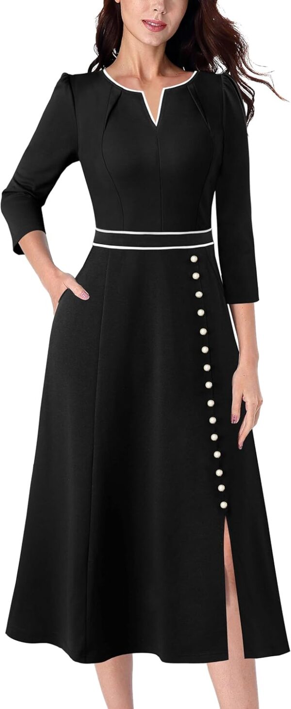 VFSHOW Womens Pleated Notch Neck Front Slit Buttons Pockets ...