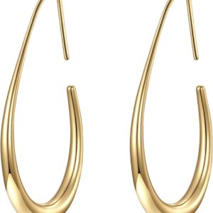 Lightweight Teardrop Hoop Earrings for Women - 14k Gold/Whit...