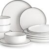MALACASA Plates and Bowls Sets, 12 Pieces Modern Porcelain D...