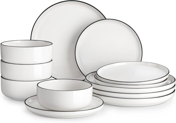 MALACASA Plates and Bowls Sets, 12 Pieces Modern Porcelain D...