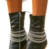 Women Western Fashion Boot 2 Bracelets Metal Chain Heel Shoe...