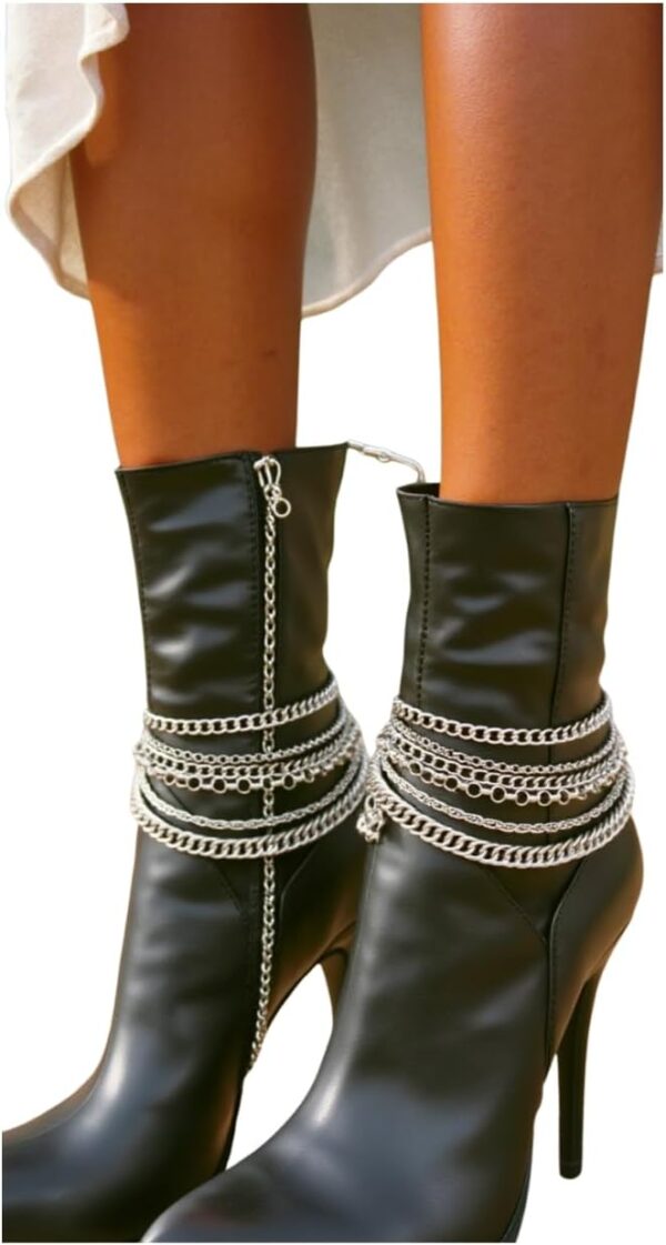 Women Western Fashion Boot 2 Bracelets Metal Chain Heel Shoe...