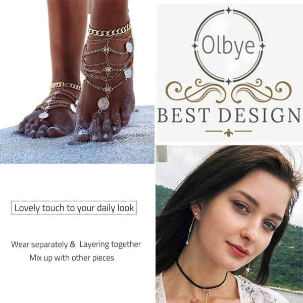Olbye Silver Barefoot Sandals Foot Chain Jewelry Coin Anklet...