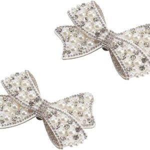 DELORIGIN1 Pair Pearl Bow Shoe Clips Wedding Bow Shoe Buckle...