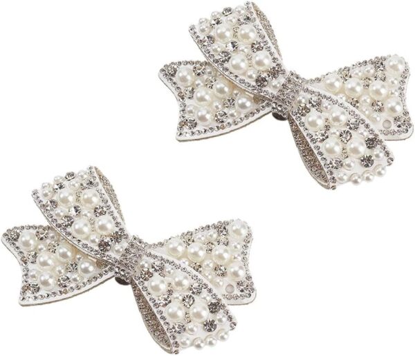 DELORIGIN1 Pair Pearl Bow Shoe Clips Wedding Bow Shoe Buckle...