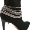 Women Western Fashion Boot 2 Bracelets Metal Chain Heel Shoe...