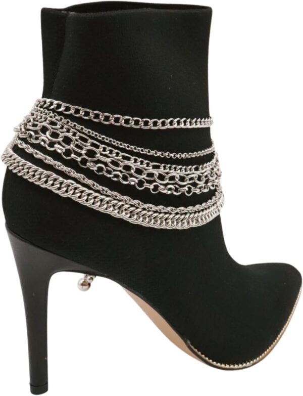 Women Western Fashion Boot 2 Bracelets Metal Chain Heel Shoe...