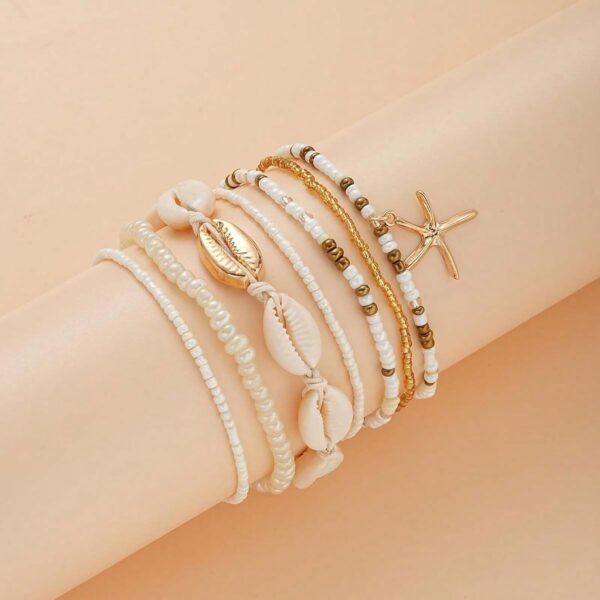 Shell Ankle Bracelet Set for Women, Gold Boho Bead Adjustabl...