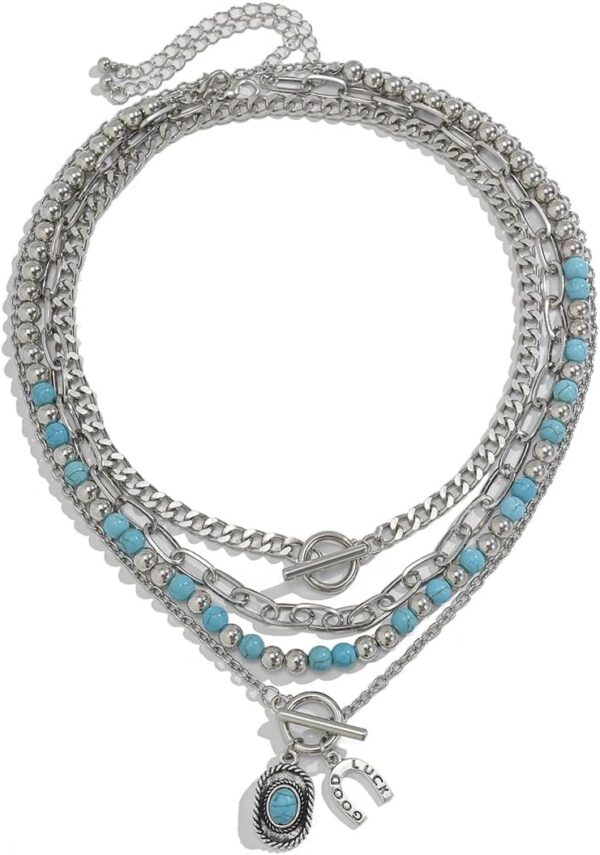 Todu 3PCS Boho Western Necklace for Women Turquoise Beaded C...