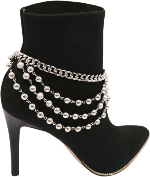 Women Western Boot Bling Bracelet Silver Metal Chain Shoe An...