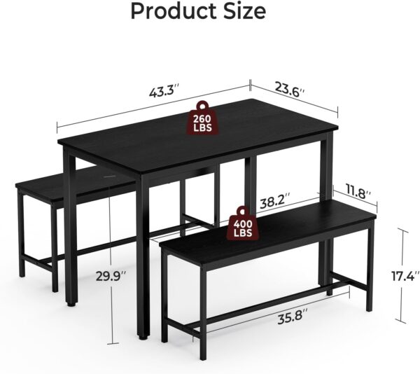 Tatub Dining Table Set for 4, 3-Piece Kitchen Table with 2 B...