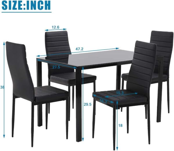FDW | 5-Piece Dining Table Set | Glass Kitchen Table with 4 ...