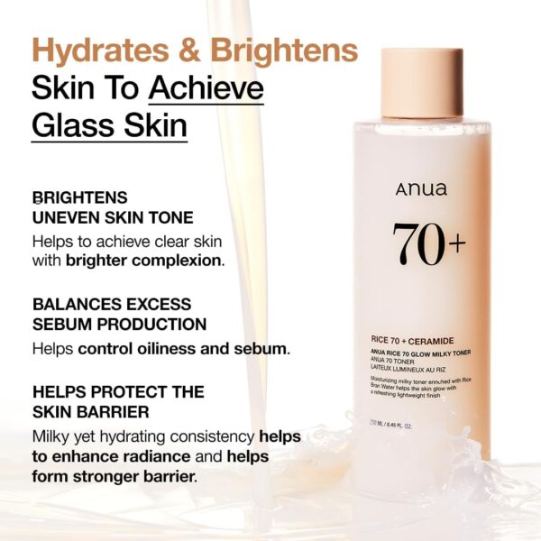 ANUA Rice 70 Glow Milky Toner, for Glass Skin, Rice Water, N...