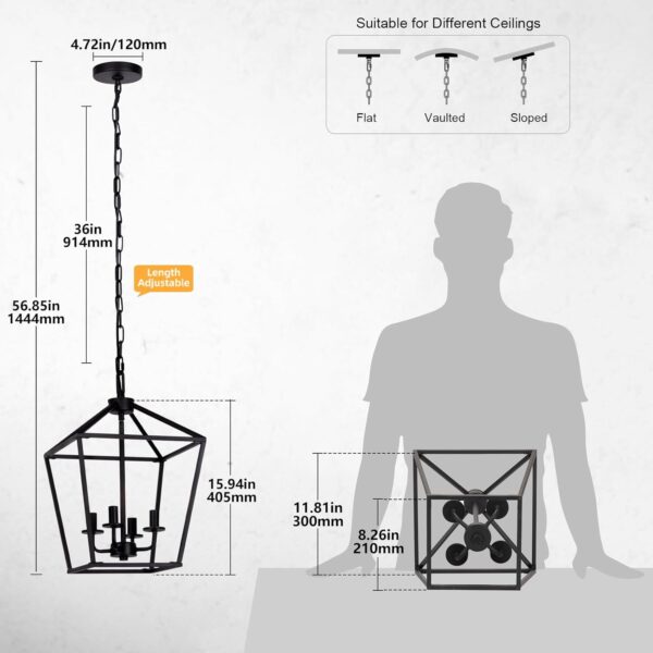 4 Light Chandelier, Industrial Ceiling Light Black Lantern L...