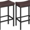 HOOBRO Bar Chairs, Set of 2 Counter Height Saddle Stools wit...