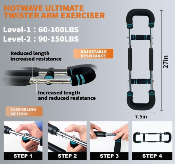 HOTWAVE Twister Arm Exerciser,Adjustable Spring Workout Bar,...