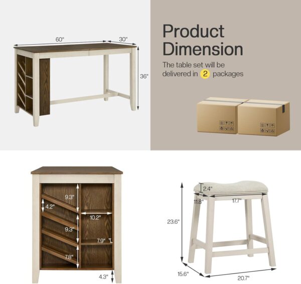 AMERLIFE 5-Piece Solid Wood Counter Height Kitchen Island Ta...