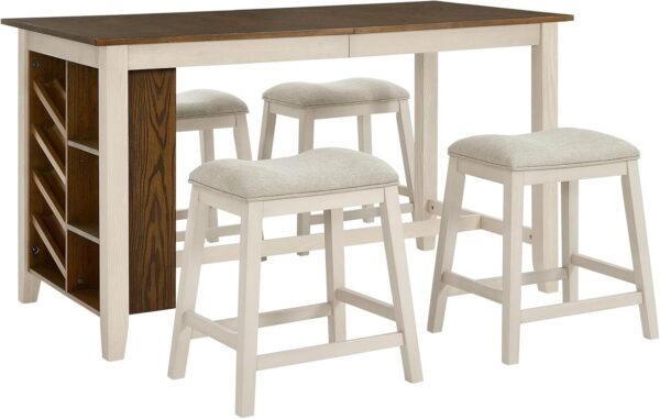 AMERLIFE 5-Piece Solid Wood Counter Height Kitchen Island Ta...
