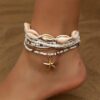 Shell Ankle Bracelet Set for Women, Gold Boho Bead Adjustabl...