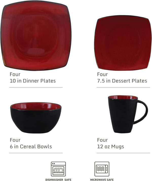 Gibson Soho Lounge Square Reactive Glaze Dinnerware Set, Red...