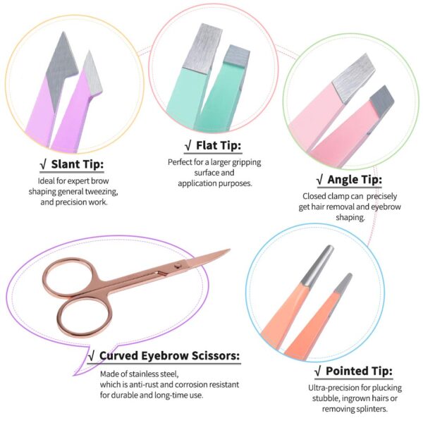 TsMADDTs 6 PCS Tweezers Set for Women, Eyebrow Tweezers with...