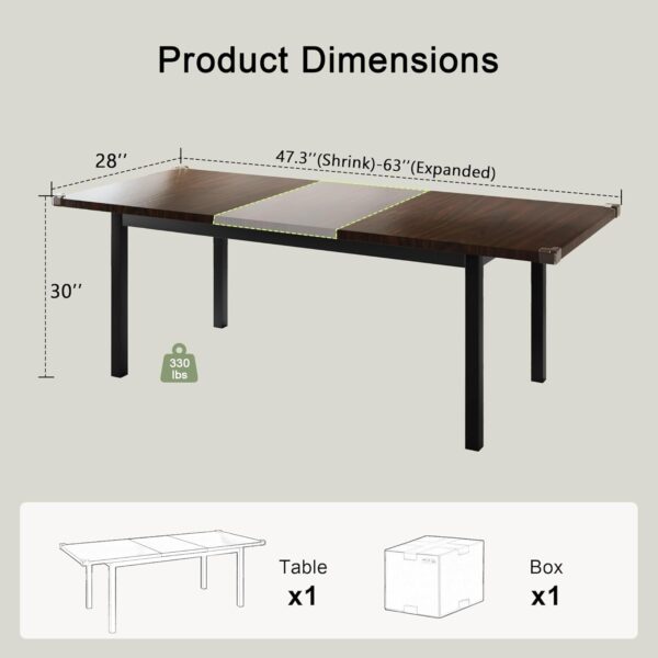 Feonase 63" Extendable Kitchen Table, Modern Farmhouse Dinin...