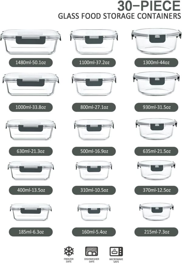 M MCIRCO 30 Pieces Glass Food Storage Containers with Snap L...
