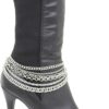 Women Western Fashion Boot 2 Bracelets Metal Chain Heel Shoe...
