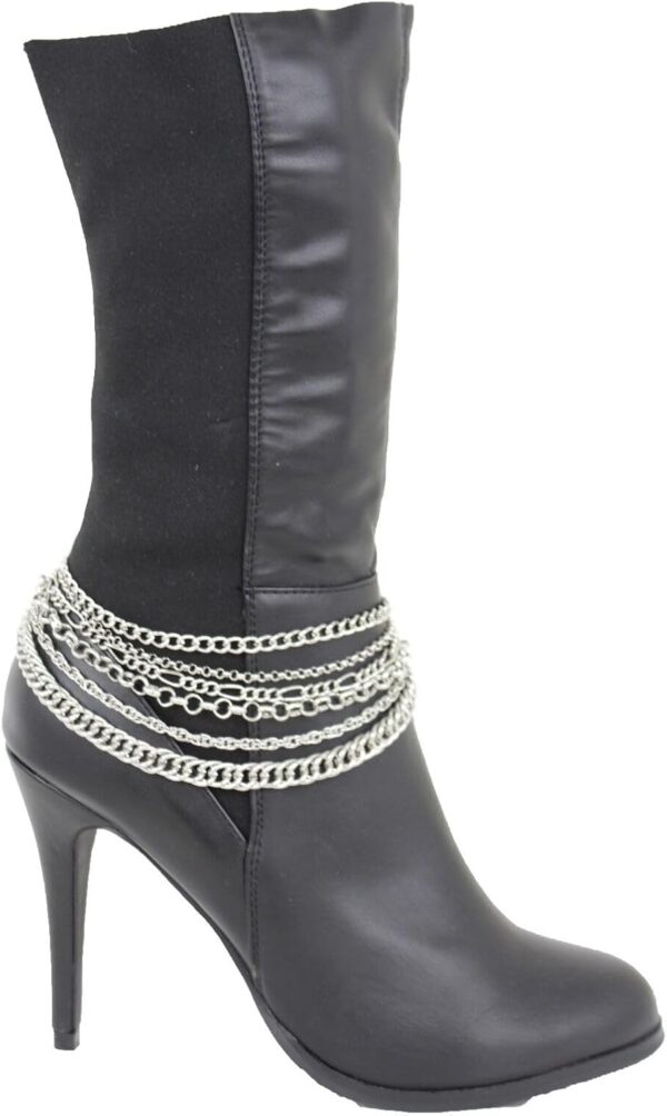 Women Western Fashion Boot 2 Bracelets Metal Chain Heel Shoe...