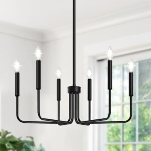 Black Chandelier, 6-Light Farmhouse Chandelier for Dining Ro...
