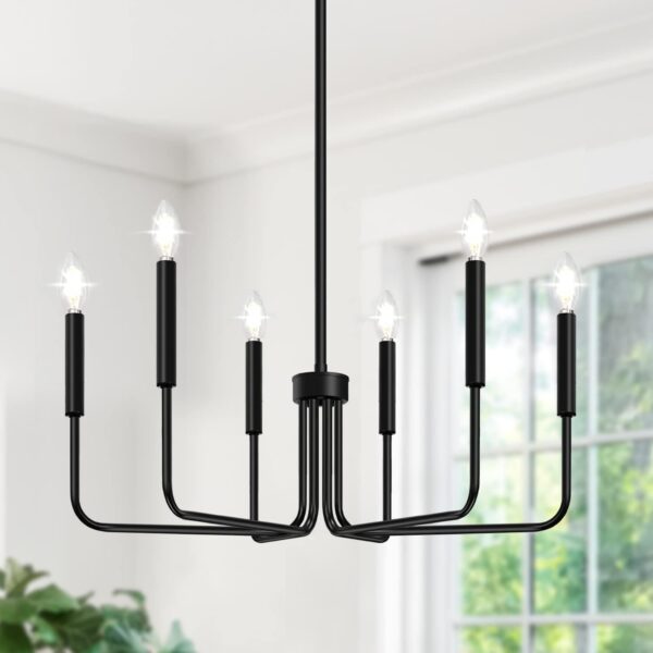 Black Chandelier, 6-Light Farmhouse Chandelier for Dining Ro...