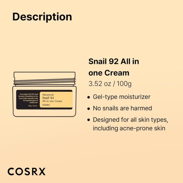 COSRX Snail Mucin 92% Face Moisturizer, 3.52 Oz, Lightweight...