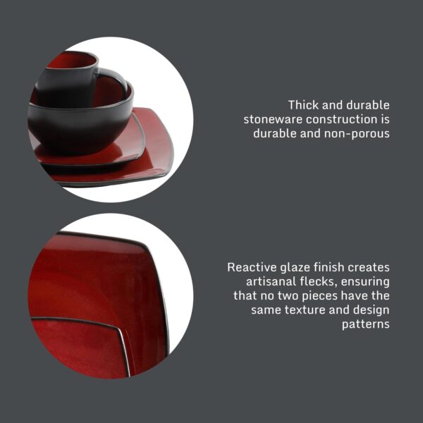 Gibson Soho Lounge Square Reactive Glaze Dinnerware Set, Red...