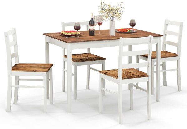 Tangkula Dining Table Set for 4, Solid Wood, Farmhouse Dinet...