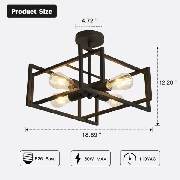 ZGLAOJT 4-Lights Close to Ceiling Light，Black Light Fixture ...