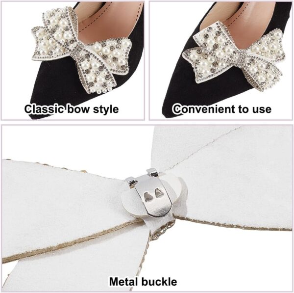 DELORIGIN1 Pair Pearl Bow Shoe Clips Wedding Bow Shoe Buckle...