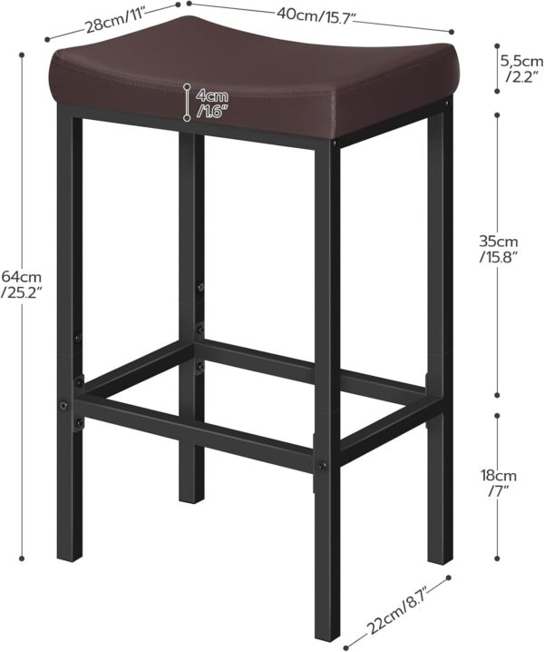 HOOBRO Bar Chairs, Set of 2 Counter Height Saddle Stools wit...