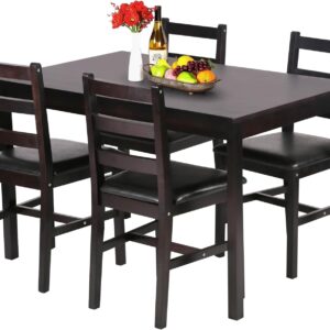 FDW | 5-Piece Solid Wood Dining Table Set for 4 | Pine Kitch...