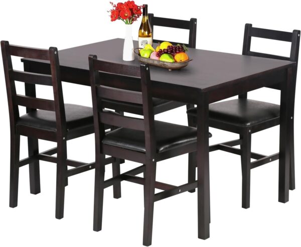 FDW | 5-Piece Solid Wood Dining Table Set for 4 | Pine Kitch...